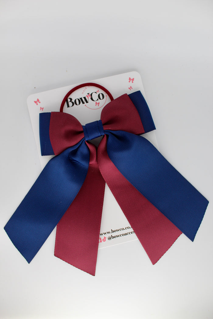 School Bow Purple and Metal Grey - Double Layer Tail Bow – Elastic