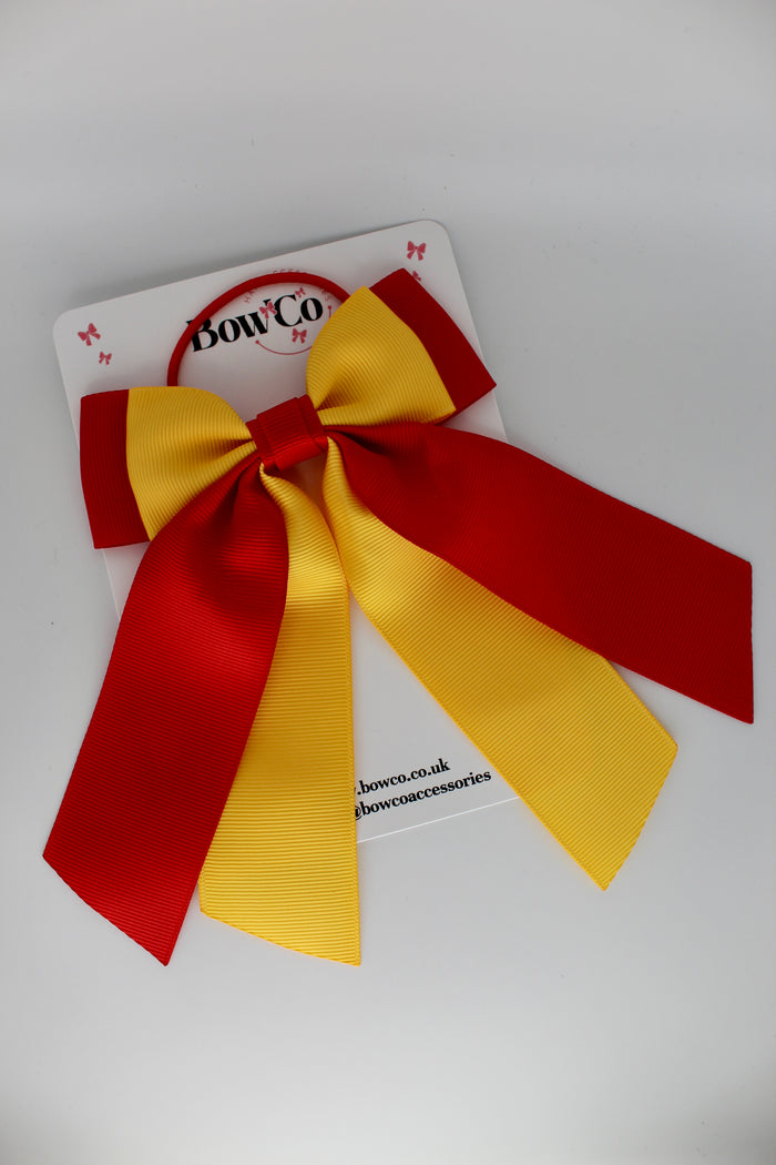 School Bow Red and Yellow - Double Layer Tail Bow – Elastic