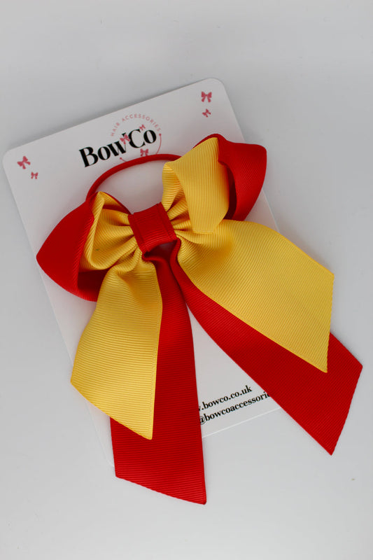 School Bow Red and Yellow Gold - Loop Tail Bow - Elastic