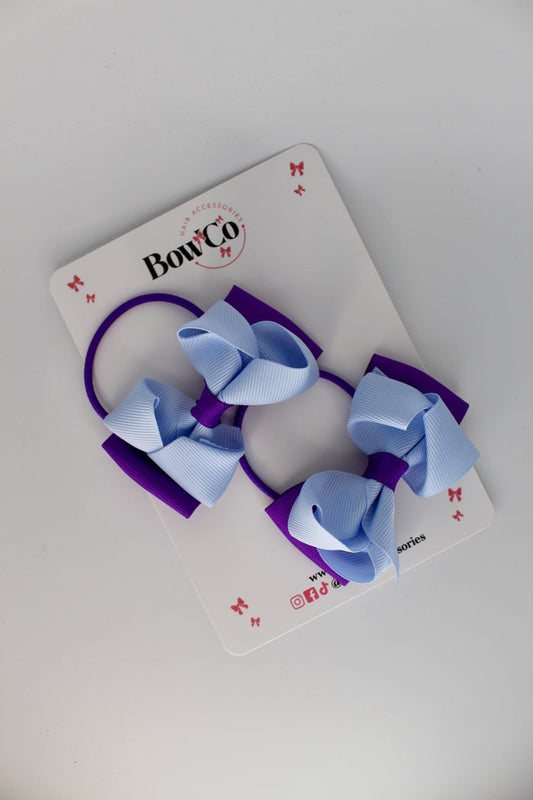 School Bows Purple and Bluebell - Pleated Bow Set - Elastic