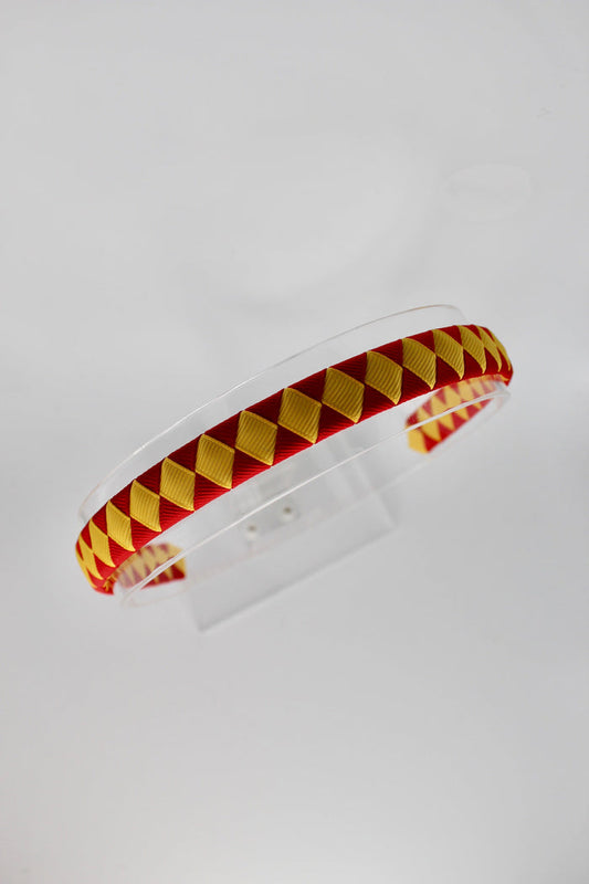 School Hair Accessories - Pleated Red and Yellow Gold Hair Band