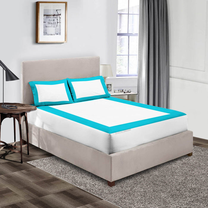 Soft 100% Cotton turquoise blue - White two tone fitted sheets