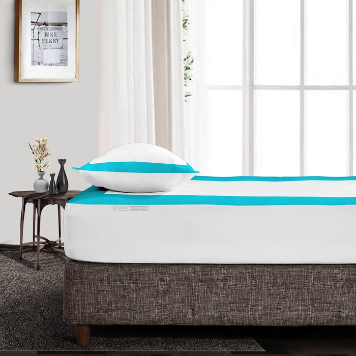 Soft 100% Cotton turquoise blue - White two tone fitted sheets