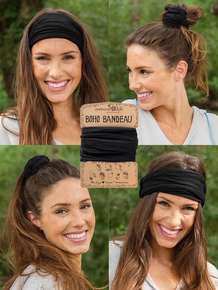 Solid Boho Bandeau® Headband - Black-view 2