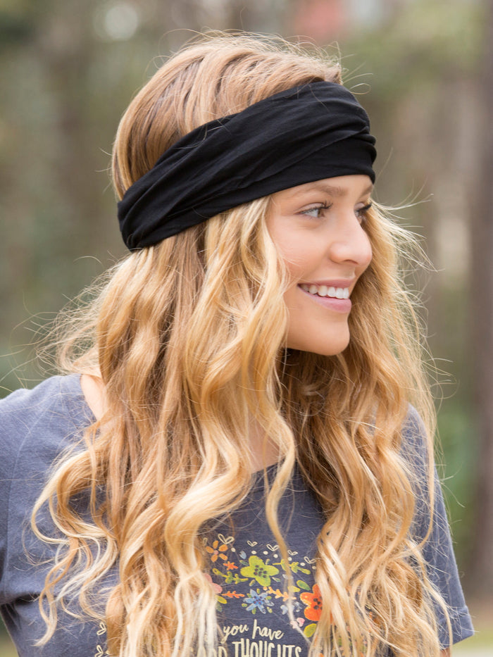 Solid Boho Bandeau® Headband - Black-view 3