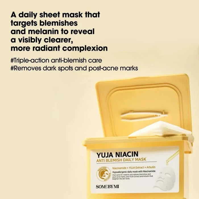 Somebymi Yuja Niacin Anti Blemish Daily Mask (30 Sheets) قناع سومبي مي اليومي المضاد للعيوب بخلاصة اليوجا والنياسين من سومبي مي - Princess Cosmetics Qatar
