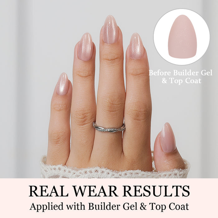 Sparkling Nude Cat Eye | Short Almond | ProTips