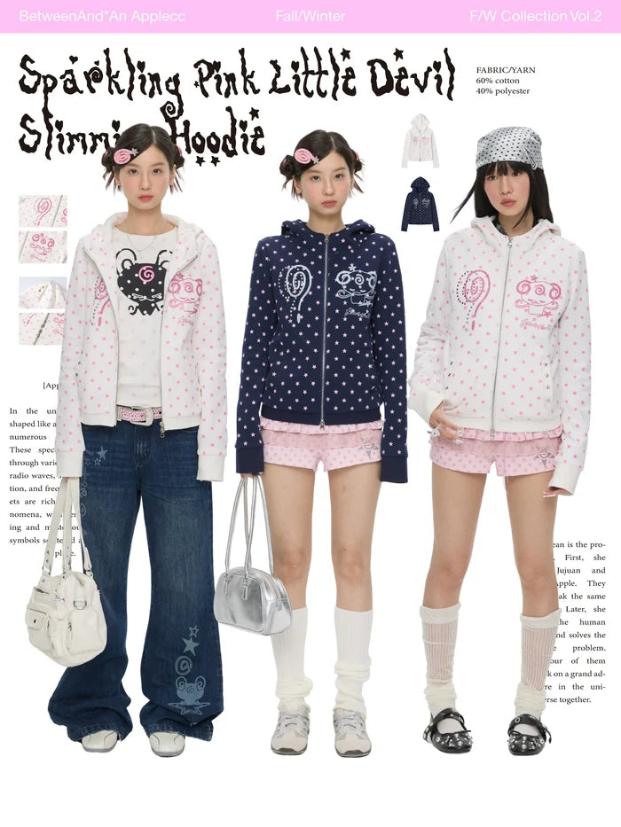 Sparkling pink little devil ears slimming jacket hoodie