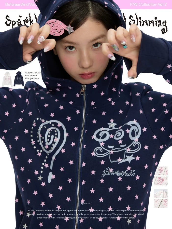 Sparkling pink little devil ears slimming jacket hoodie