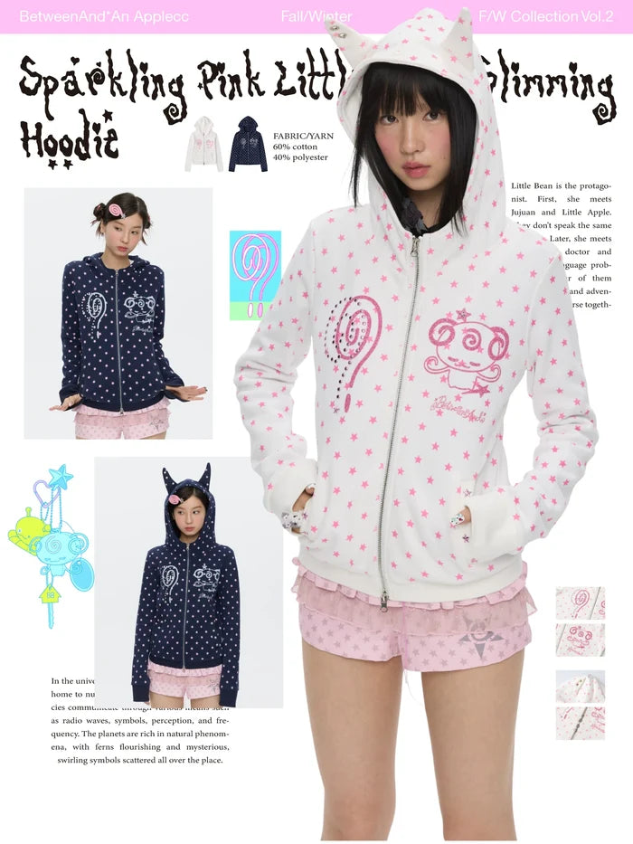 Sparkling pink little devil ears slimming jacket hoodie