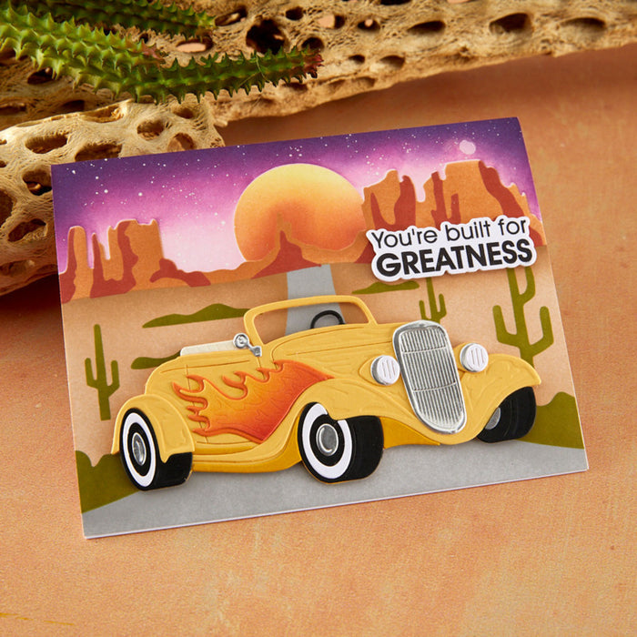 Spellbinders - Layered Stencil - Highway Horizons-Desert. By Mindy Eggen. Available at Embellish Away located in Bowmanville Ontario Canada. Example by Mindy Eggen.