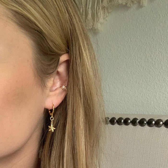 STARFISH HUGGIE HOOPS│14k yellow gold│coastal jewelry