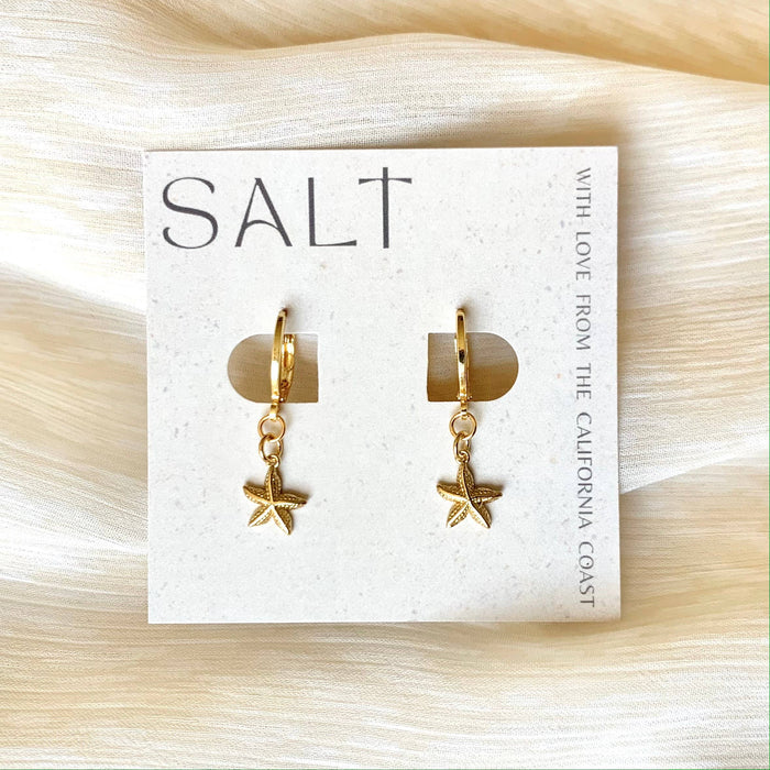 STARFISH HUGGIE HOOPS│14k yellow gold│coastal jewelry