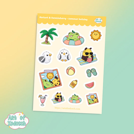 summer frog and bumblebee sticker sheet