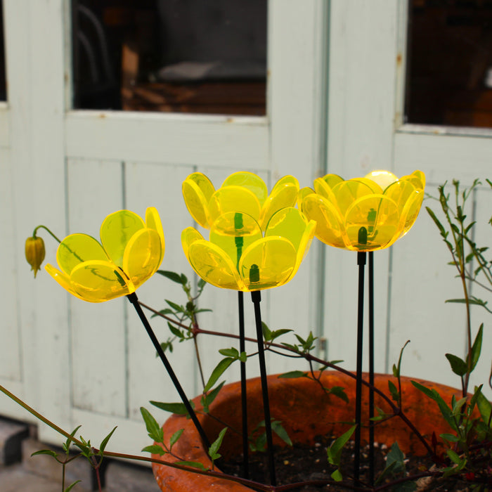 SunCatcher Fluorescent Tulip Garden Stakes – Set of 5 Outdoor Garden Ornaments