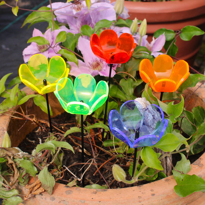 SunCatcher Fluorescent Tulip Garden Stakes – Set of 5 Outdoor Garden Ornaments