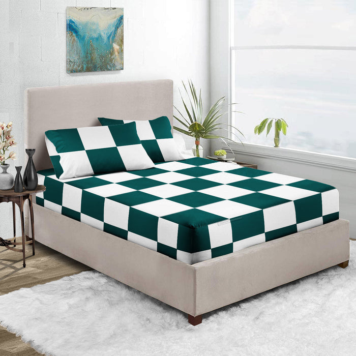 Teal with White Chex Fitted Sheet