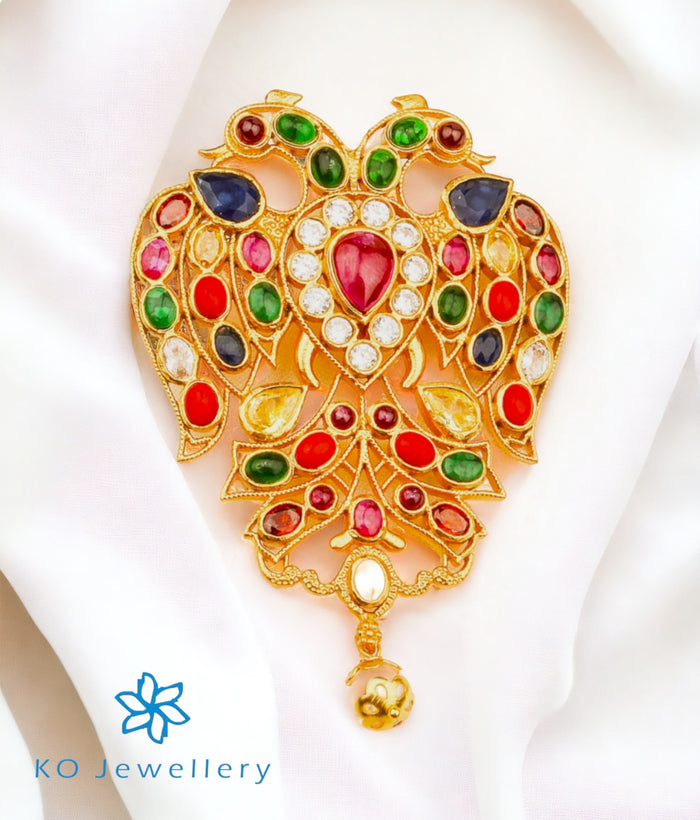 The Classic Gandaberunda Silver Navratna Pendant (Blue)