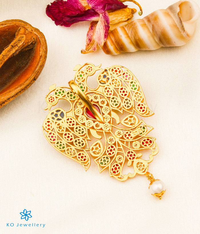 The Classic Gandaberunda Silver Navratna Pendant (Blue/Green)