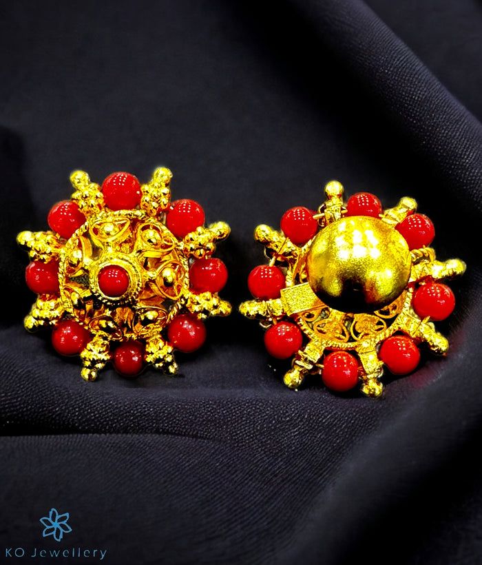 The Lakshita Silver Ear-studs (Coral)