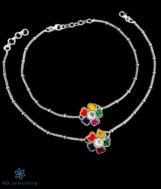 Naisha Silver Kundan Anklet