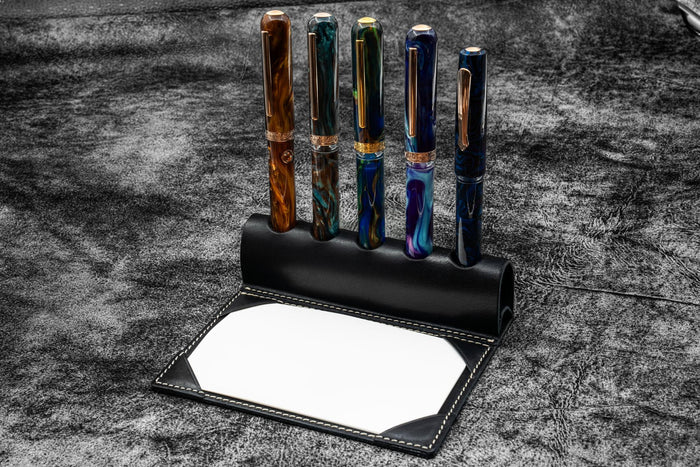 The Writer’s Pen Dock - 5 Slots Pen Stand with Notepad Holder - Black