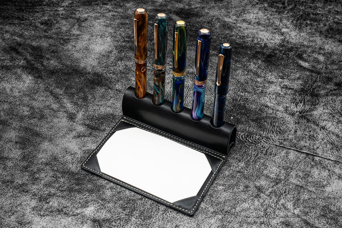 The Writer’s Pen Dock - 5 Slots Pen Stand with Notepad Holder - Black