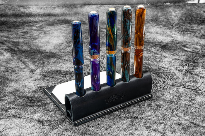The Writer’s Pen Dock - 5 Slots Pen Stand with Notepad Holder - Black