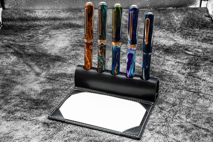 The Writer’s Pen Dock - 5 Slots Pen Stand with Notepad Holder - Black