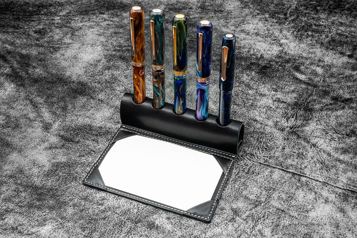 The Writer’s Pen Dock - 5 Slots Pen Stand with Notepad Holder - Black