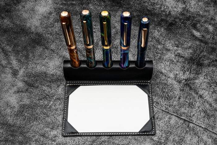 The Writer’s Pen Dock - 5 Slots Pen Stand with Notepad Holder - Black