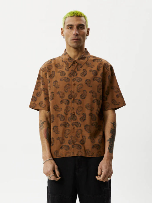 Tradition - Hemp Paisley Short Sleeve Shirt | Toffee-Image 1