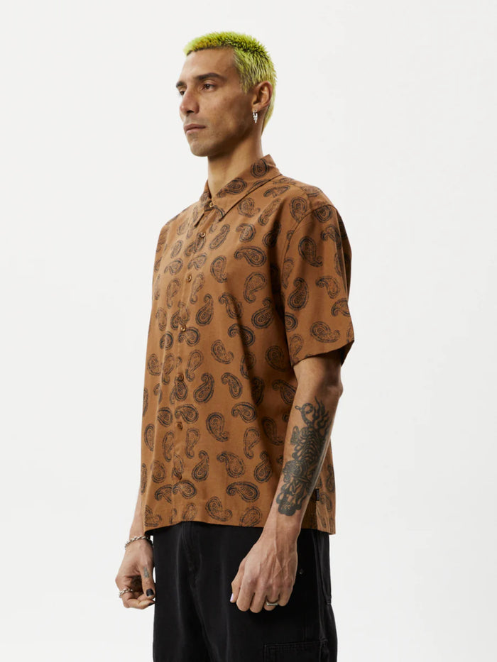 Tradition - Hemp Paisley Short Sleeve Shirt | Toffee-Image 2