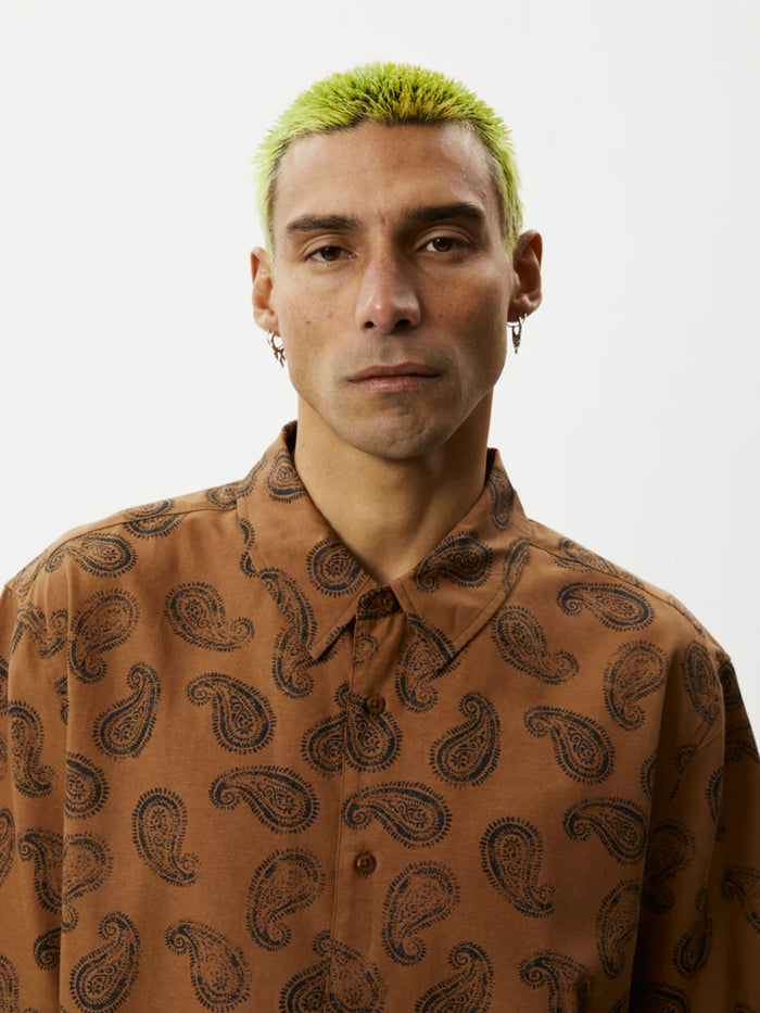 Tradition - Hemp Paisley Short Sleeve Shirt | Toffee-Image 5
