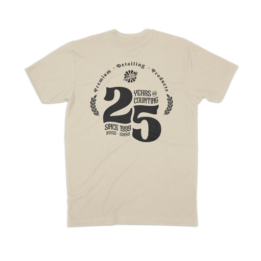 The Rag Company 25th anniversary t-shirt back view sand color
