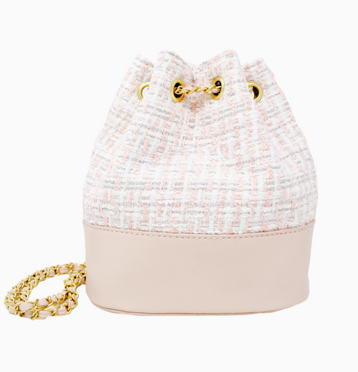 Tweed Drawstring Backpack Bag