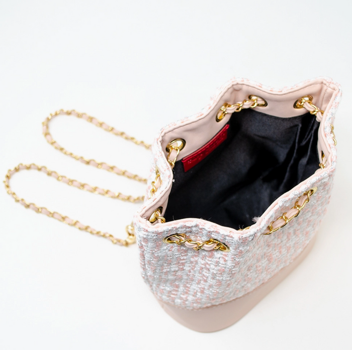 Tweed Drawstring Backpack Bag