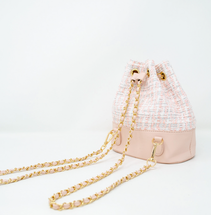 Tweed Drawstring Backpack Bag