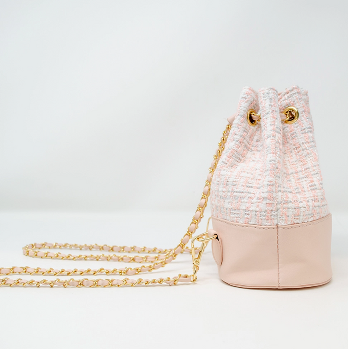 Tweed Drawstring Backpack Bag