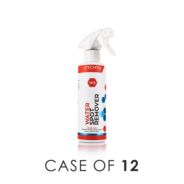 A spray bottle of Gtechniq W( ater Spot Remover on a white background with the text 'Case of 12'.