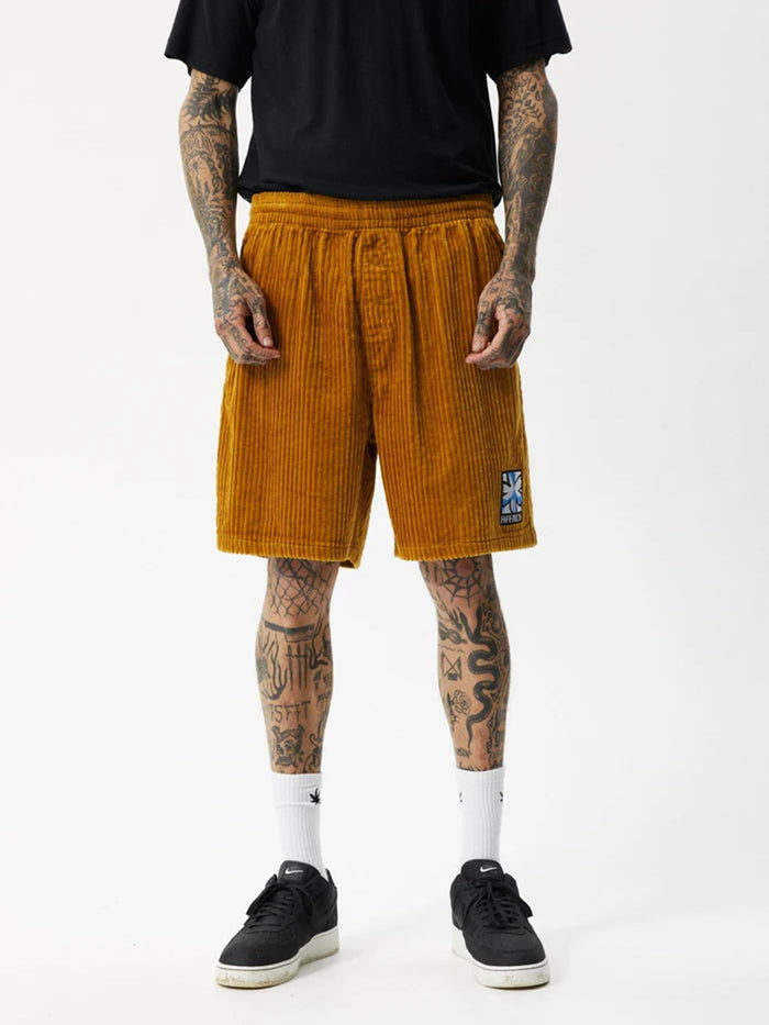 Waterfall Ninety Eights - Hemp Corduroy Elastic Waist Shorts | Mustard-Image 1