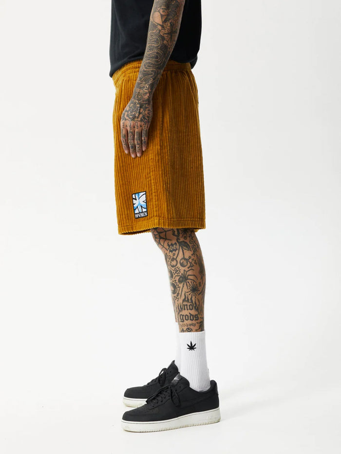 Waterfall Ninety Eights - Hemp Corduroy Elastic Waist Shorts | Mustard-Image 2