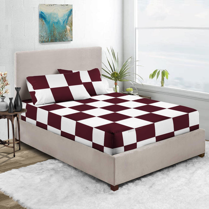 Wine - White Chex Fitted Sheets