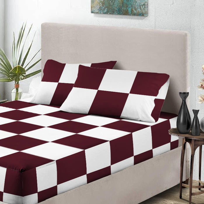 Wine - White Chex Fitted Sheets