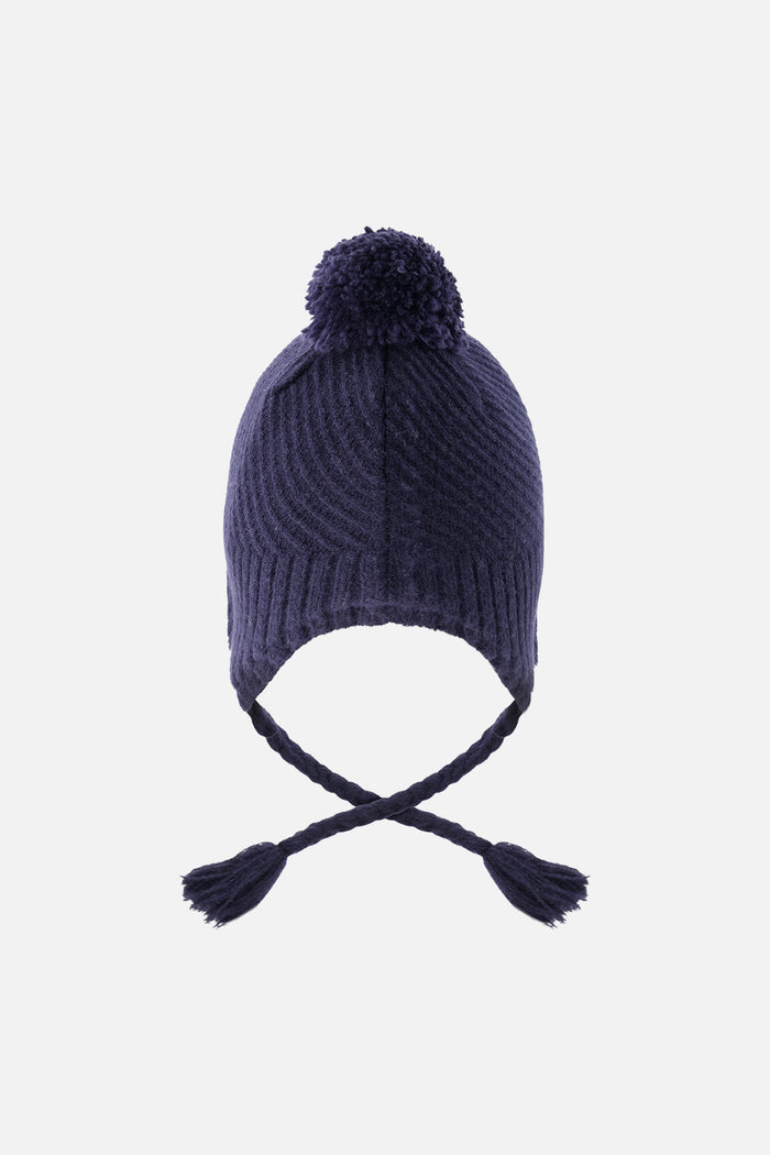 Winter Peruvian Knit Hat With Pompom Navy Blue-2