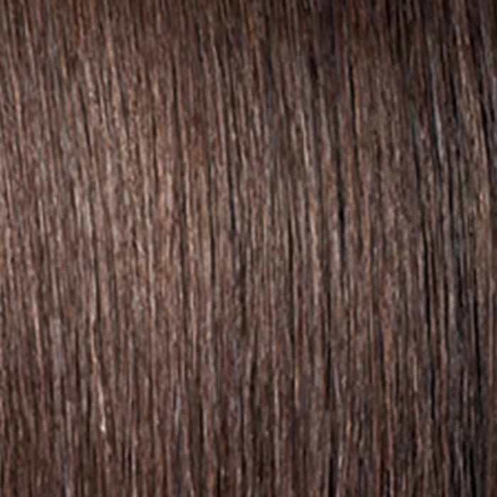 OUTRE brown straight hair texture sample showing chestnut strands for pineapple ponytail extension styling