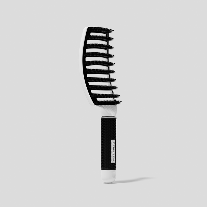 Zenagen Zen Brush white vented hair brush designed for detangling, improved airflow during blow drying, and smoother styling.