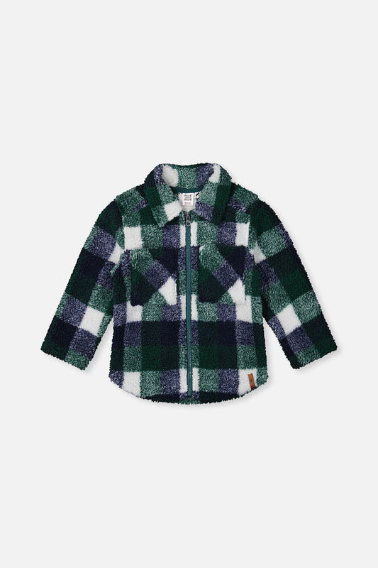 Zipped Overshirt Blue And Green Checks-0