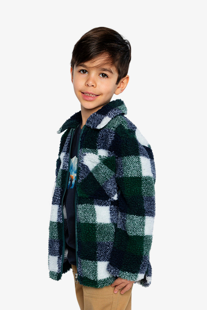 Zipped Overshirt Blue And Green Checks-2